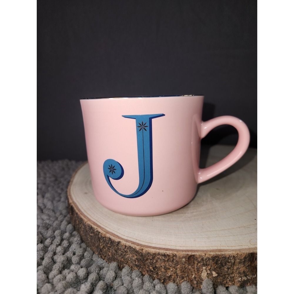 Opalhouse Pink J Coffee Mug Tea Gold Accents Monogram